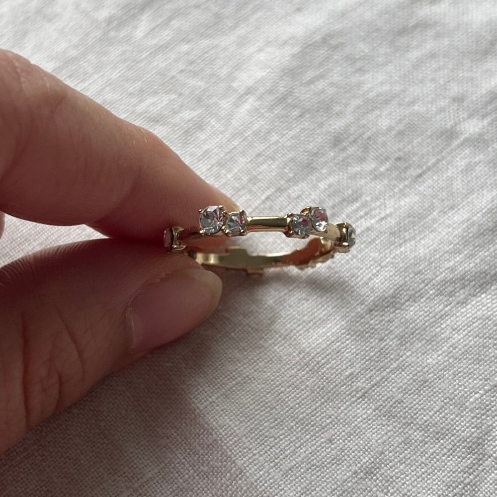 Clear Crystal Eternity Gold Band Ring Minimalist Stackable Clean Girl Minimalist - Picture 6 of 8